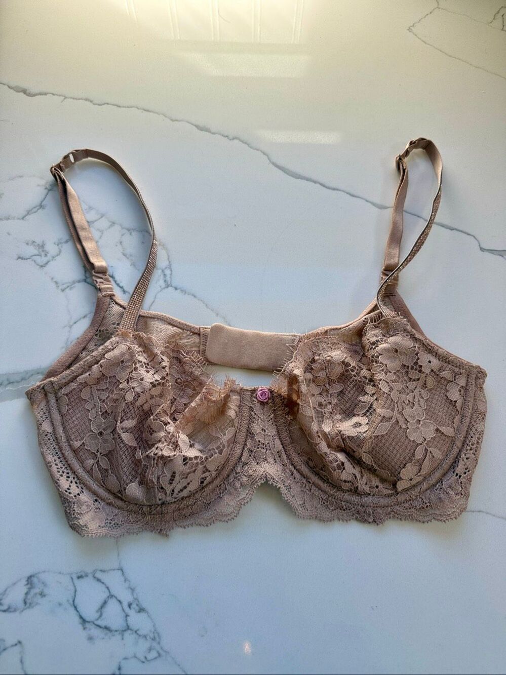 Victorias Secret Dream Angels Wicked Unlined Lace Balconette Bra Tan 32DD